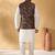 Silk bleand cream kurta churidar with abstract printed black nehru jacket