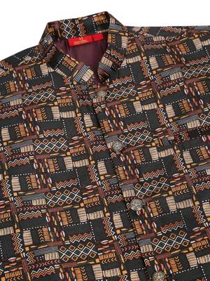 Silk bleand cream kurta churidar with abstract printed black nehru jacket 5