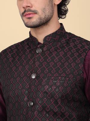 Men silk blend navy purple kurta and churidar with embroidered nehru jacket 2
