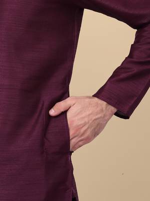 Men silk blend navy purple kurta and churidar with embroidered nehru jacket 4