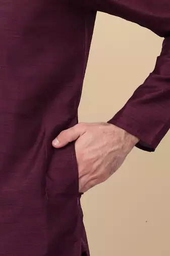 Men silk blend navy purple kurta and churidar with embroidered nehru jacket