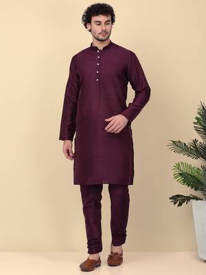 Men silk blend navy purple kurta and churidar with embroidered nehru jacket 5