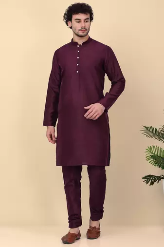 Men silk blend navy purple kurta and churidar with embroidered nehru jacket