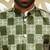 Silk blend solid cream kurta and churidar with green printed nehru jacket
