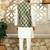 Silk blend solid cream kurta and churidar with green printed nehru jacket