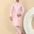 Men silk blend peach kurta and churidar with embroidered nehru jacket