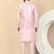 Men silk blend peach kurta and churidar with embroidered nehru jacket