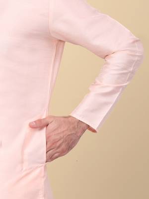 Men silk blend peach kurta and churidar with embroidered nehru jacket 4