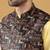 Silk bleand lime yellow kurta churidar with abstract printed black nehru jacket