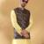 Silk bleand lime yellow kurta churidar with abstract printed black nehru jacket