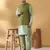 Silk blend olive green kurta and churidar with jacquard geometric green nehru jacket