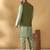 Silk blend olive green kurta and churidar with jacquard geometric green nehru jacket