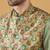 Silk bleand olive green kurta churidar with abstract printed green nehru jacket