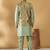 Silk bleand olive green kurta churidar with abstract printed green nehru jacket