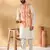 Silk blend cream kurta and churidar with tie-dye orange nehru jacket