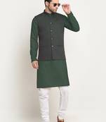 Cotton olive green kurta pyjama with nehru jacket