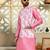 Silk blend solid pink kurta and churidar with tie-dye wine nehru jacket