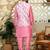 Silk blend solid pink kurta and churidar with tie-dye wine nehru jacket