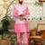 Silk blend solid pink kurta and churidar with tie-dye wine nehru jacket