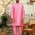 Silk blend solid pink kurta and churidar with tie-dye wine nehru jacket