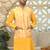 Silk blend solid yellow kurta and churidar with tie-dye yellow nehru jacket