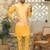 Silk blend solid yellow kurta and churidar with tie-dye yellow nehru jacket
