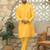 Silk blend solid yellow kurta and churidar with tie-dye yellow nehru jacket