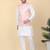 Men silk blend cream kurta and churidar with embroidered peach nehru jacket