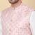 Men silk blend cream kurta and churidar with embroidered peach nehru jacket