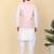 Men silk blend cream kurta and churidar with embroidered peach nehru jacket