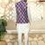 Silk blend solid cream kurta and churidar with purple printed nehru jacket