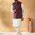 Silk blend cream kurta and churidar with jacquard geometric purple nehru jacket