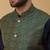 Men's navy blue kurta and churidar with jacquard ethnic motifs printed nehru jacket