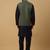 Men's navy blue kurta and churidar with jacquard ethnic motifs printed nehru jacket