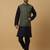 Men's navy blue kurta and churidar with jacquard ethnic motifs printed nehru jacket