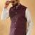 Silk blend cream kurta and churidar with jacquard geometric purple nehru jacket