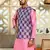 Silk blend solid pink kurta and churidar with purple printed nehru jacket