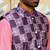 Silk blend solid pink kurta and churidar with purple printed nehru jacket
