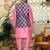 Silk blend solid pink kurta and churidar with purple printed nehru jacket