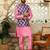 Silk blend solid pink kurta and churidar with purple printed nehru jacket