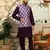 Silk blend solid wine kurta and churidar with printed nehru jacket