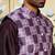 Silk blend solid wine kurta and churidar with printed nehru jacket
