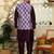 Silk blend solid wine kurta and churidar with printed nehru jacket