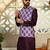 Silk blend solid wine kurta and churidar with printed nehru jacket