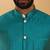 Silk blend cream kurta and churidar with jacquard geometric turquoise nehru jacket