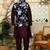 Silk blend solid Wine kurta and churidar with floral wine nehru jacket