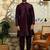 Silk blend solid Wine kurta and churidar with floral wine nehru jacket