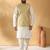 Silk blend cream kurta and churidar with jacquard geometric beige nehru jacket