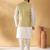 Silk blend cream kurta and churidar with jacquard geometric beige nehru jacket