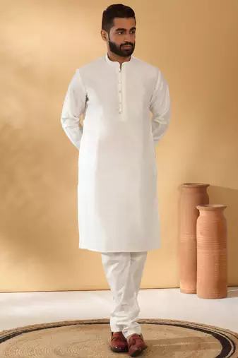 Silk blend cream kurta and churidar with jacquard geometric beige nehru jacket